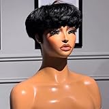 Pink Planet Pixie Cut Wig Human Hair Bowl Cut Pixie Wigs Human Hair for Black Women Glueless Wig Short Human Hair Wigs with Bangs Short Straight Full Machine Made Layered for Daily Use 0501-1B
