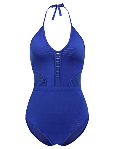 Pagacat Femmes Maillot de Bain 1 Pièce Sexy Amincissante Licou Moulante Slim Fit Bikini Sexy V-Cou Évider Maillot de Plage