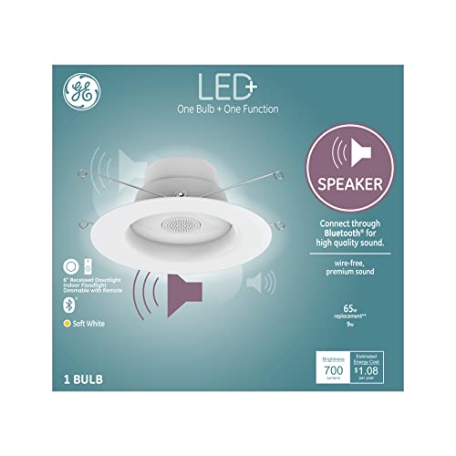 GE Lighting LED+ RS6 Indoor Flood Light 6-Inch Downlight Fixture with Bluetooth Speaker, 65 Watt Replacement, Soft White, 1-Pack
