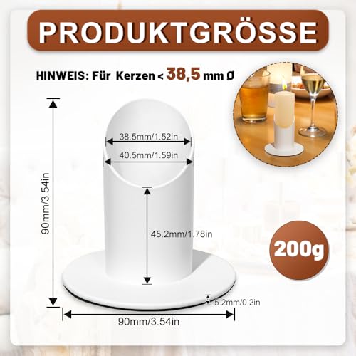 Aongray 1 Stück Kerzenständer Kommunionkerze,Metall Weiß 4 cm mit Tropfschutz für Kommunionkerze, Trauerkerze -Taufkerzenständer, Stabkerzenhalter für Deko