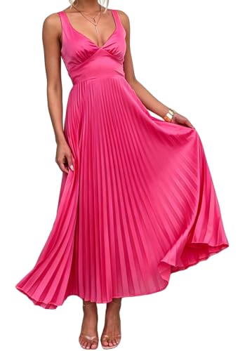 Image of Recious Womens Sexy Sleeveless Deep V Neck Satin Pleated Ruffles Bodycon Party Clubwear Dress