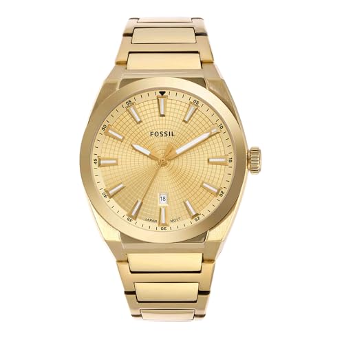 Fossil Everett uhr für Herren, Quarzwerk mit Edelstahl- oder Lederarmband, Gold-Ton, 42MM