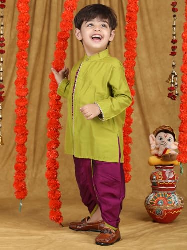 Image of POLKA TOTS Pure Cotton Traditional Dhoti Kurta Set for Baby Boys, Toddlers & Kids | Soft and Breathable Cotton Ethnic Dress for Festivals and Weddings | Traditional Elegant Indian Festive Clothing