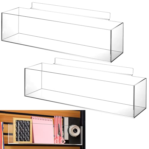 Teenyyou 2 Pcs Acrylic Wall Storage Bins 16 x 4 x 4 Inch Clear Storage Organizer Bins Transparent Display Trays for Retail Store Countertop Desk Office Garage Organization(1 Compartment) by Teenyyou - Used condition - US$19.19