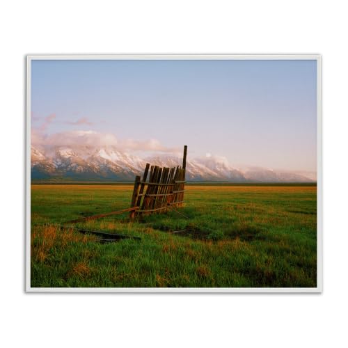 Ranch Fence Sunrise Mountain Landscape, 16 x 20 Inch Framed Giclée Print