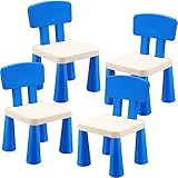 Zhehao 4 Pcs Plastic Kids Chair Toddler Learning Chair 9.25 x 10.04 x 16.54 Inches Durable and Lightweight Chair for Children Boys Girls Schools Preschool Daycares and Home (Blue and White)