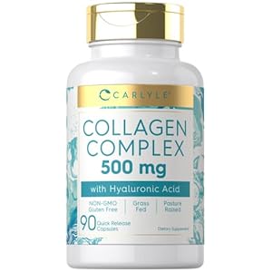 Carlyle Collagen with Hyaluronic Acid 500mg | 90 Capsule Pills | Hydrolyzed Collagen Supplement | Non-GMO, Gluten Free