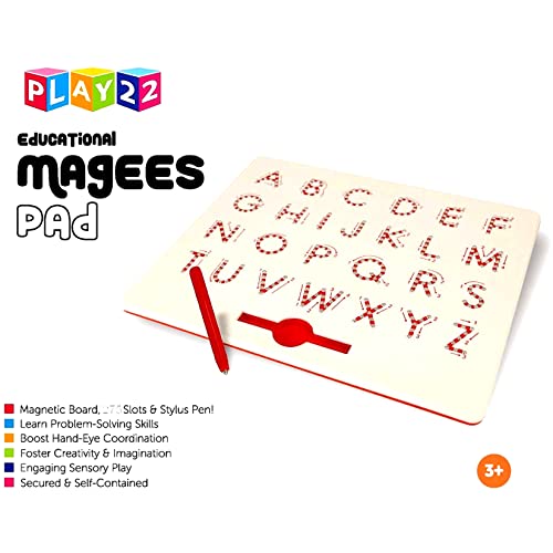 Play22 Magnetic Drawing Board - STEM Educational Learning ABC Letters Kids Drawing Board - Writing Board for Kids Erasable - Magnetic Doodle Board - Includes A Pen - Best Gift For Kids (Uppercase ABC)