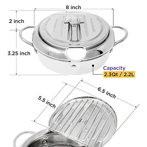 Komong Deep Fryer Pot (°F), Japanese Tempura Small Deep Frying Pot With Fahrenheit Thermometer, 304 Stainless Steel Deep Fryer With Oil Draining Rack For Tempura Chips, Fries, Fish, And Chicken #TOP7