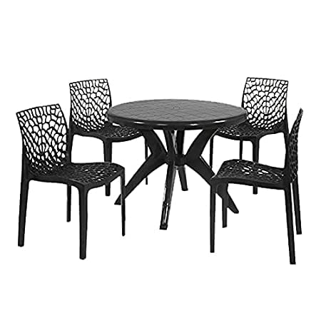 Delhi Furniture House Marina Circular Dining Table 4 Seater | Plastic Dining Room Set for Garden ...