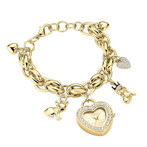 TIME100 Montre Bracelet pour Femme avec Cadran en Forme de cœur et Breloques décoratives, boîte Cadeau Incluse, doré