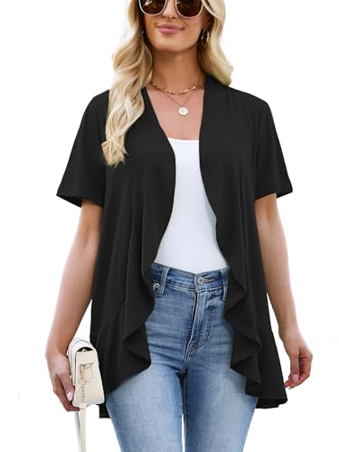 Image of Heymoments Women's Lightweight Open Front Knit Cardigans Short Sleeve Casual Soft Drape Summer Cardigan S-2XL