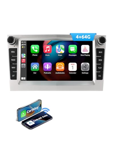 ESSGOO 4+64G Wireless Carplay und Android Auto Autoradio Für Vauxhall Opel Corsa C/D Zafira B Astra G/H Meriva Signum Combo 7 Zoll Touchscreen Radio mit Bluetooth FM RDS GPS WiFi Silber