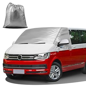 MaxAwe Upgraded Front Windscreen Wrap Cover Compatible with VW T5, Silver Front Windshield Window Sunshades Weatherproof, External Thermal Frost Windscreen Cover for Winter