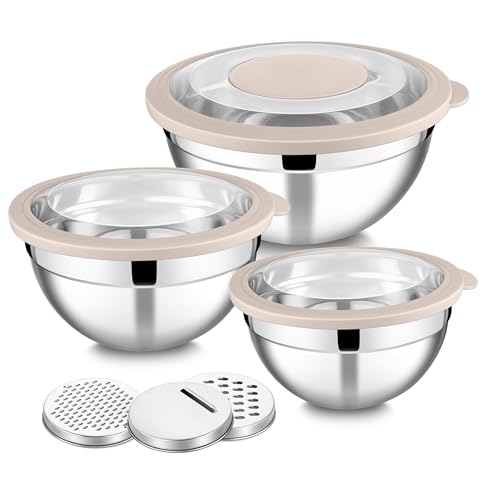 Opiniones de Cuencos y tazones del mes. 48 E-far - Cuencos para mezclar con tapas y ralladores, tazón para mezclar ensaladas de acero inoxidable con tapa transparente, juego de 3 unidades, almacenamiento de ensaladas de...