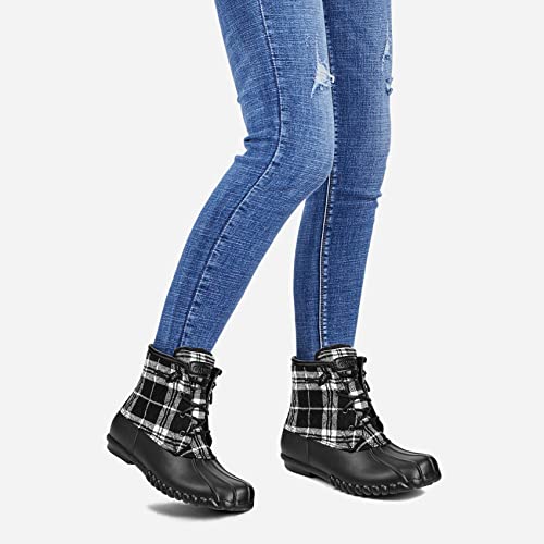 Dksuko Women's Duck Boots Quilted Snow Boots Waterproof Winter Boots Rain Boots For Women Saltwater Duck Shoes With Zipper Winter Snow Shoes (10 B(M) Us, Black Plaid) #TOP7