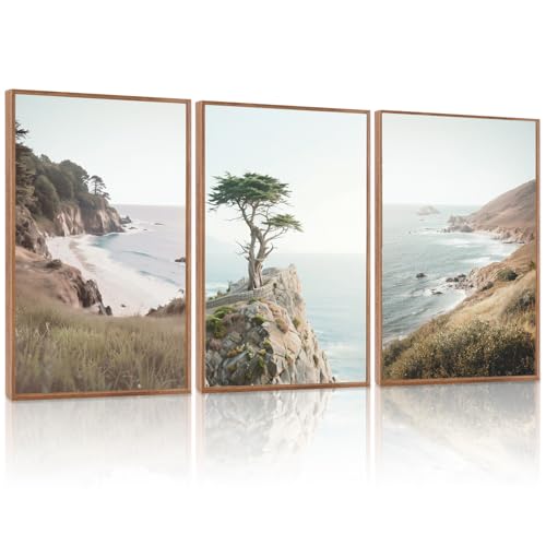 LHIUEM Coastal Seascape Framed Canvas Wall Art (16x24)