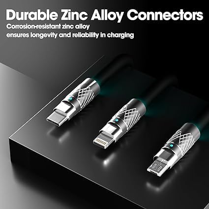 Image of Original 3 in 1 Fast Charging Data Cable, 120W Portable Charger Cord with USB Type-C, Light-ning & Micro-USB Port Compatible with iPhone, iPad, Smartphone, Tab and Other Devices - Black (APR202)