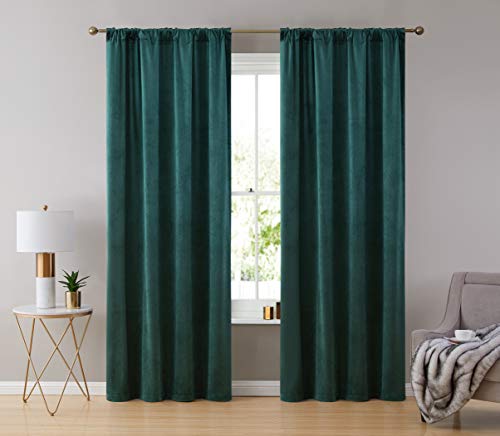 Hlc.me Lopez Velvet Premium Soft Light Filtering Back Tab Rod Pocket Window Treatment Curtain Drapery Panels For Bedroom & Living Room - Set Of 2 Panels (54 X 96 Inches Long, Green) #TOP1