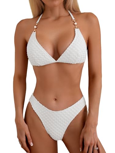 swimall Women's Triangle Bikini Set Cheeky High Cut Sexy Two Piece Swimsuit Cute Halter Bathing Suit