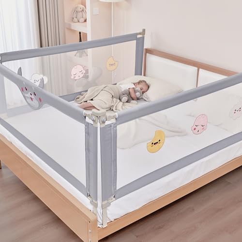 UBBCARE Bed Rail for Toddlers, 3 Side Guard Rail with Childproof Lock, Extra Height Child Bed Safety Rail for Infants and Toddlers, Suitable for King, California King Bed - Thumbnail 6