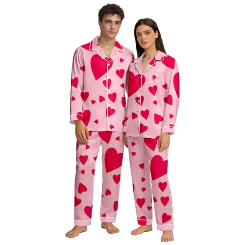 Pijamas para parejas con estampado de corazón en algodón suave para dormir cómodos