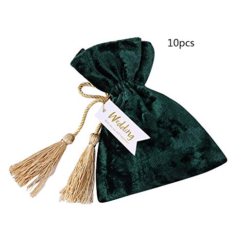 JYCRA - Bolsas de terciopelo para regalos de boda, 10 unidades, con cordón 14x11cm verde