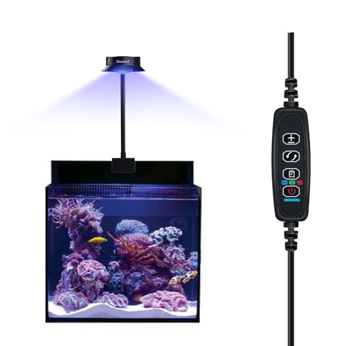 Ahareef Clip-on Full Spectrum LED Reef Light 30W for SPS/LPS Corals – Dimmable Aquarium Light with 3 Timers/5 Brightness/3 Models, Perfect for Saltwater & Nano Reef Tanks (16-20 Inch)