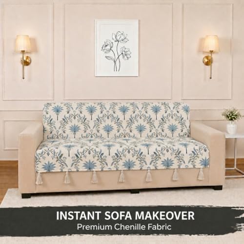 Image of STITCHNEST 'Eden Weaves Collection Series' 3 Seater Sofa Cover - Full Coverage| Elegant Woven Fabric, Decorative Tassels, Washable & Durable for Modern Living