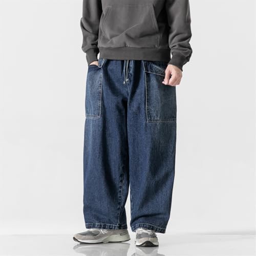 Seidarise Men's Work Jeans Casual Hip Hop Cargo Solid Color Loose Fit Straight Wide Leg Cotton Denim Pants with Zipper2