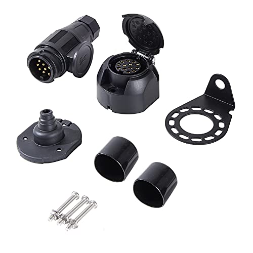 Feuunly Enchufe Remolque 13 Pines Y Zócalo Remolque 13 Pines, Conector Remolque 13 Pines 12V Impermeable Junta De Goma Y Soporte para Montaje Metal Kit, para Camión RV Remolque Conector Cover