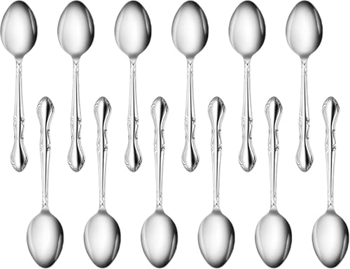 New Star Foodservice 58703 Rose Pattern, 18/0 Stainless Steel, Dinner/Dessert Spoon, 7-Inch, Set of 12