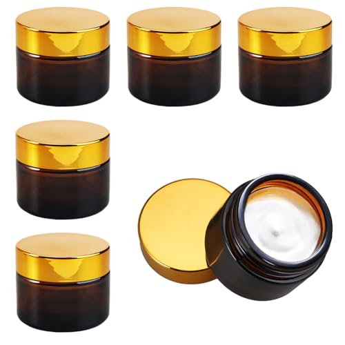 TESSTSY 6 Stück Salbentiegel 50ml, Amber Glas Leerdose, Kosmetisches Glas Cremedose, Nachfüllbare Behälter Braunen Glasbehälter mit Deckel und Liner für Kosmetik Cremes Lotionen ätherische Öle (50g) TESSTSY 6 Stück Salbentiegel 50ml, Amber Glas Leerdose, Kosmetisches Glas Cremedose, Nachfüllbare Behälter Braunen Glasbehälter mit Deckel und Liner für Kosmetik Cremes Lotionen ätherische Öle (50g)