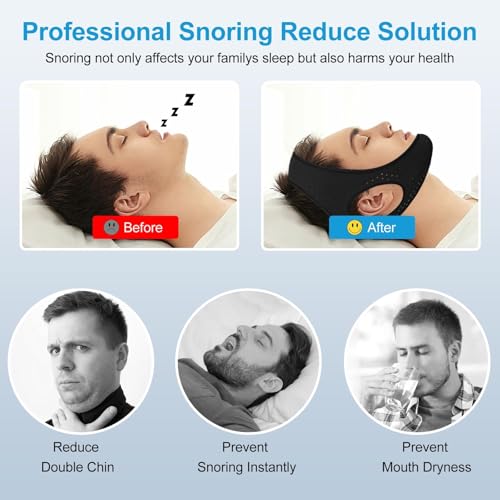 Anti Snoring Devices - Chin Strap for Sleeping - Simple and Effective Stop Anti Snore Chin Strap - Adjustable Airflow Jaw Strap - Snoring Solution for Women and Men - Black2