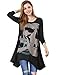 Allegra K Ladies NEW Fashion Long Sleeve Skull Printed Irregular Hem Loose Shirt,Black,S (US 6)