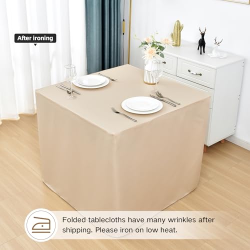 Nacuci 34X34 Inch Beige Square Fitted Tablecloth Open Back Fitted Table Cloth Washable Polyester Fitted Table Cover for Folding Table Display Trade Show Party Wedding Banquet Birthday by Nacuci - Used condition - Image 4