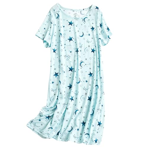 Image of PNAEONG 3 Pack Women's Cotton Nightgown Short Sleeve Shirt Print Sleepdress