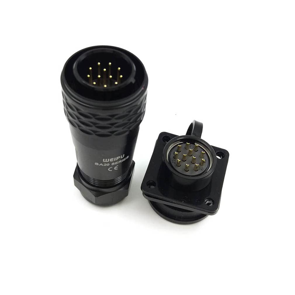 WEIPU SA20 Series 2 pin Waterproof Connector, SA2010/P2 IP67 2 Wire Aviation Industrial High Voltage Electrical Heavy Circular Connector Plug Socket, Black (Thread nut Panel Mount, 2 Pin)