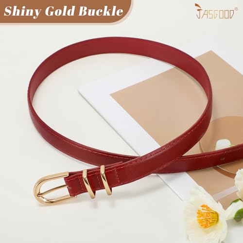 JASGOOD Women Skinny Leather Belt for Jeans Pants Fashion Ladies Thin Belt for Dress with Gold Single Prong Buckle3