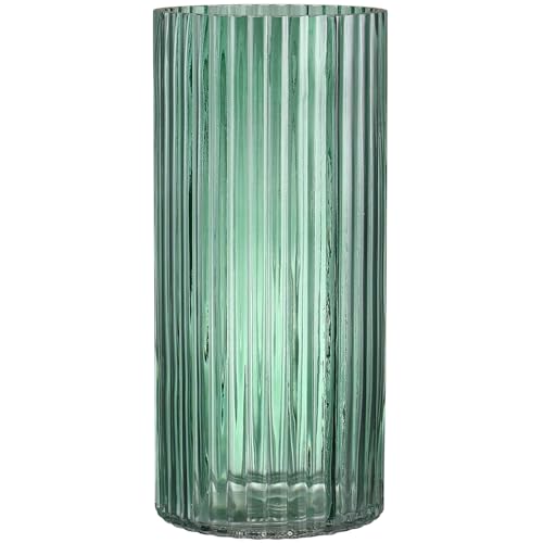 KAYLETIN Jarrón de vidrio estriado, jarrones de vidrio verde para flores, jarrón estriado para ramos de flores, jarrones altos para sala de estar, dormitorio, mesa de comedor, oficina, boda