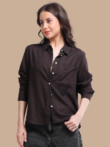 Image of Glam & Chique Women's Relaxed Fit Spread Collar Solid Casual Shirt S-2XL