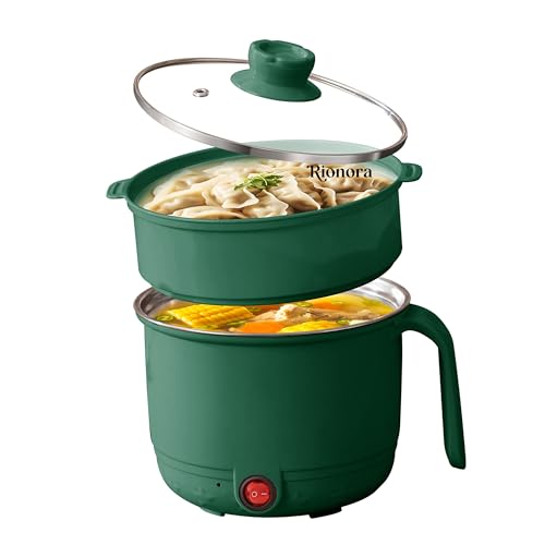 Image of 1.5L Electric Multipurpose Cooking Kettle with Steamer, Stainless Steel Mini Rice & Baby Food Cooker, Portable Travel Hot Pot for Hostel, Boiling, Frying, Soup & Vegetables (Green)