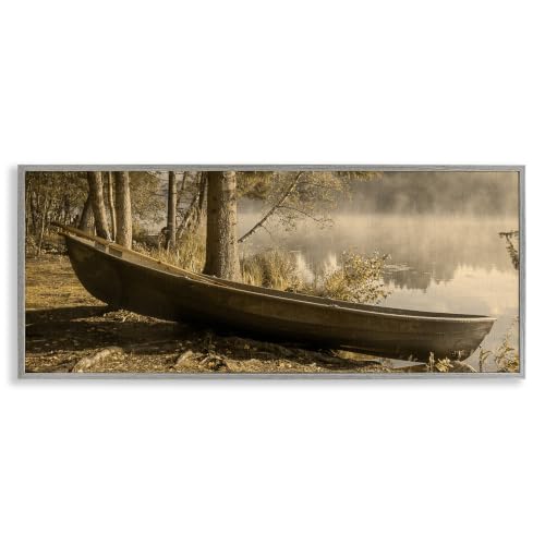 Woodland Lake Shore Canoe, 10 x 24 Inch Framed Giclée Print