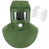 Jecery 4 Pack Sand Blasting Hood Mask with Replacement PC Lens Canvas Shawl Cap for Polishing Painting Dusting Grinding (Green)