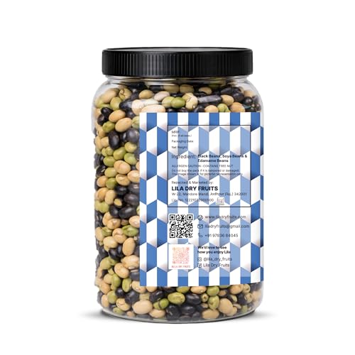 Image of LILA DRY FRUITS Protein Beans Mix 100 gms Black Beans, Soya Beans & Edamame Bean | Plant Protien Rich Bean Combo for Healthy Snacking & Daily Nutrition Perfect for Gifting