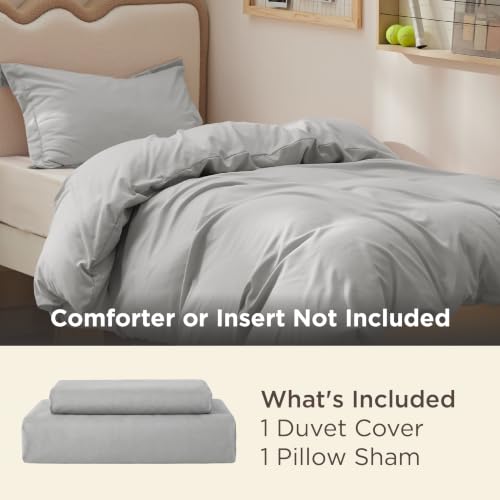 Image of Bedsure Twin /Twin XL Duvet Cover, Double Brushed Bedding Set, Silver Grey | For Kids & Adults, 68 inchx90 inch Comforter Cover, Hotel Luxury, All Season, Breathable, Easy Care, Lightweight, Zipper Closure
