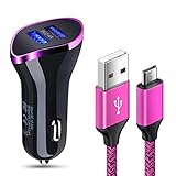 Android Car Charger with Cable, Dual Port USB Android Phone Car Charger Adapter Plug with Micro Charging Cord Compatible for Samsung Galaxy J3 J7 S6 S7 Edge,LG stylo 2 3 Plus, LG G4 G3 K20 Plus