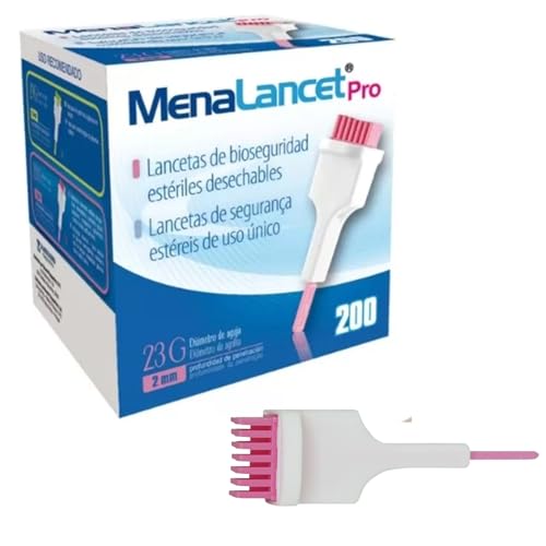 Lancetas Glucosa de Seguridad Menalancet PRO 23G 100 Uds. Lancetas Desechables. Lancetas con Aguja de Acero Inoxidable. Lancetas Esteriles. Agujas Insulina (1 Paquete, 23G)