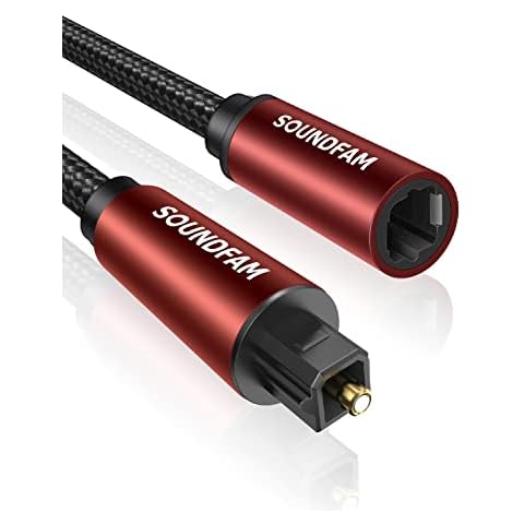 Optical Extension Cable Toslink Male to Female - [New Wine Red 3.3ft/1m] SOUNDFAM Cotton Braided Fiber Optic Audio Extend Cord Compatible with Home Theater, Sound bar, PS4, Xbox, DVD Player Cover