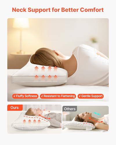 Image of VEVOR Bedding Bed Pillows for Sleeping Queen Size (White), Set of 2, Luxury Quality Hotel Pillows with Original Down Alternative Filling, Hotel Quality, Bedding for Back, Stomach or Side Sleepers